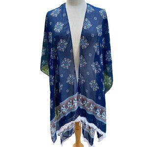 Sheer Beach Swim Coverup OS Indie Longline Fringe Coastal Boho Resortwear Cruise